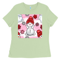 Matcha cute snowman and snow flakes seamless pattern bbs Ladies Tee - BundleAndBundleShop