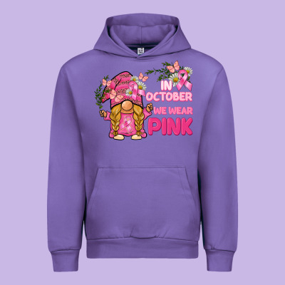 In October We Wear Pink Gnome Urban Hoodie Designed By Barkaloodesign