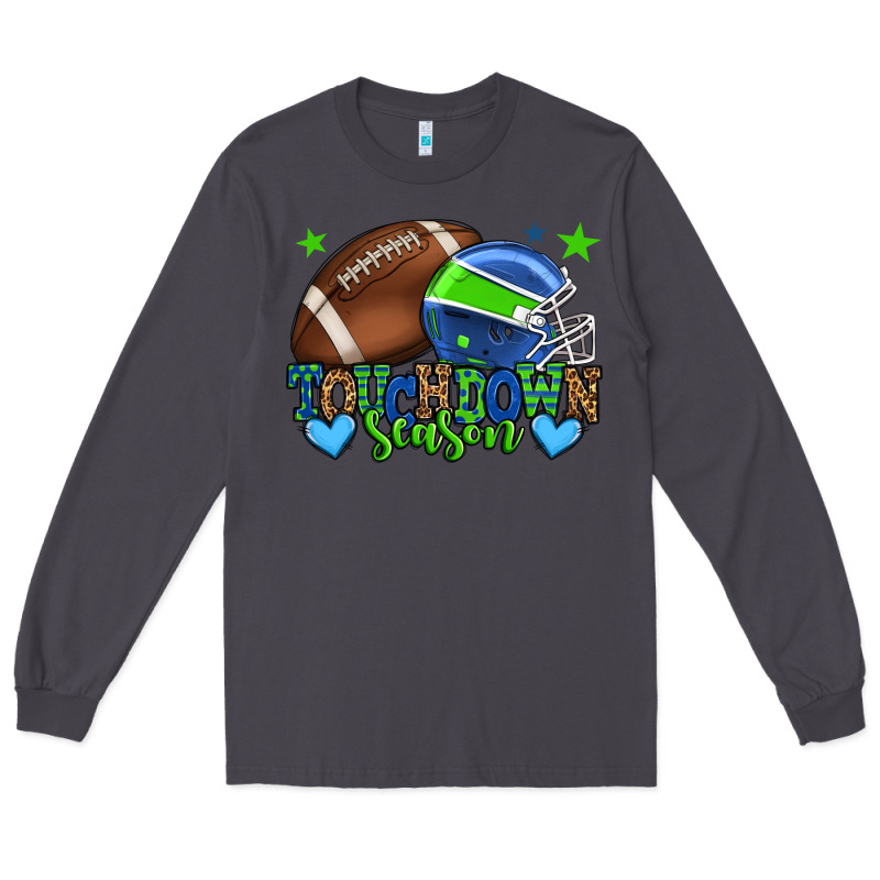 Touchdown Season American Football Green And Blue Long Sleeve Tee by HowdyJamesFarm | Teevron