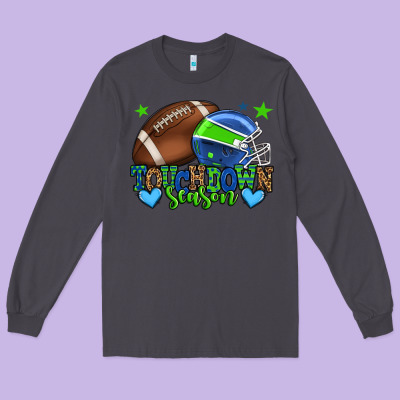 Touchdown Season American Football Green And Blue Long Sleeve Tee Designed By Howdyjamesfarm