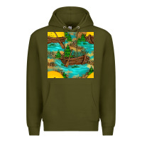 Army Green Lake Boat Rudder And Sunflowers Seamless Pattern Premium Hoodie - BundleAndBundleShop