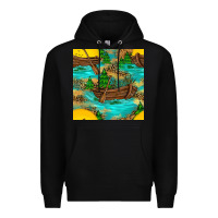 Black Lake Boat Rudder And Sunflowers Seamless Pattern Premium Hoodie - BundleAndBundleShop