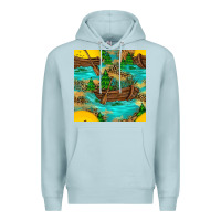 Blue Mist Lake Boat Rudder And Sunflowers Seamless Pattern Premium Hoodie - BundleAndBundleShop