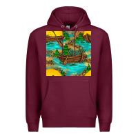 Burgundy Lake Boat Rudder And Sunflowers Seamless Pattern Premium Hoodie - BundleAndBundleShop