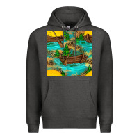 Charcoal Heather Lake Boat Rudder And Sunflowers Seamless Pattern Premium Hoodie - BundleAndBundleShop