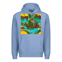 Colony Blue Lake Boat Rudder And Sunflowers Seamless Pattern Premium Hoodie - BundleAndBundleShop