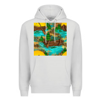 Dove Grey Lake Boat Rudder And Sunflowers Seamless Pattern Premium Hoodie - BundleAndBundleShop