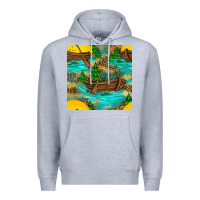 Heather Grey Lake Boat Rudder And Sunflowers Seamless Pattern Premium Hoodie - BundleAndBundleShop