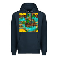 Navy Lake Boat Rudder And Sunflowers Seamless Pattern Premium Hoodie - BundleAndBundleShop