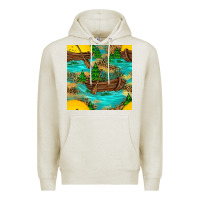 Oatmeal Heather Lake Boat Rudder And Sunflowers Seamless Pattern Premium Hoodie - BundleAndBundleShop