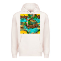 Pale Pink Lake Boat Rudder And Sunflowers Seamless Pattern Premium Hoodie - BundleAndBundleShop
