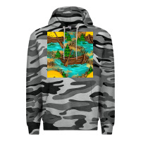 Slate Camo Lake Boat Rudder And Sunflowers Seamless Pattern Premium Hoodie - BundleAndBundleShop