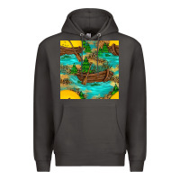 Smoke Lake Boat Rudder And Sunflowers Seamless Pattern Premium Hoodie - BundleAndBundleShop