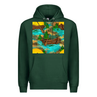 Sports Green Lake Boat Rudder And Sunflowers Seamless Pattern Premium Hoodie - BundleAndBundleShop