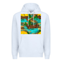 White Lake Boat Rudder And Sunflowers Seamless Pattern Premium Hoodie - BundleAndBundleShop