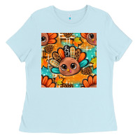 Baby Blue thanksgiving turkey and cone with tartan seamless pattern bbs Ladies Tee - BundleAndBundleShop