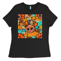 Black thanksgiving turkey and cone with tartan seamless pattern bbs Ladies Tee - BundleAndBundleShop