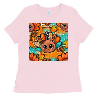 Bubblegum Pink thanksgiving turkey and cone with tartan seamless pattern bbs Ladies Tee - BundleAndBundleShop