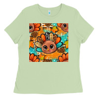 Matcha thanksgiving turkey and cone with tartan seamless pattern bbs Ladies Tee - BundleAndBundleShop