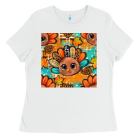 White thanksgiving turkey and cone with tartan seamless pattern bbs Ladies Tee - BundleAndBundleShop