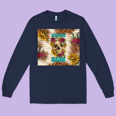 Badass Mama With Flowers Long Sleeve Tee Designed By Tumblerdesignbyshophia