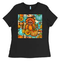 Black thanksgiving turkey with tartan seamless pattern bbs Ladies Tee - BundleAndBundleShop