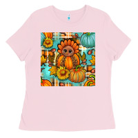 Bubblegum Pink thanksgiving turkey with tartan seamless pattern bbs Ladies Tee - BundleAndBundleShop