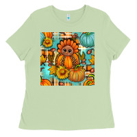Matcha thanksgiving turkey with tartan seamless pattern bbs Ladies Tee - BundleAndBundleShop
