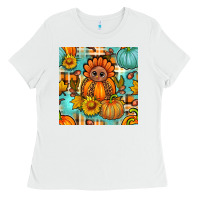 White thanksgiving turkey with tartan seamless pattern bbs Ladies Tee - BundleAndBundleShop