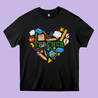 Teacher Heart Heavy Core Tee Designed By Nancycooperartshop
