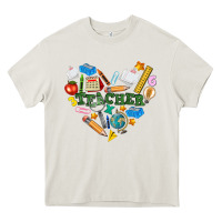 Cream teacher heart Heavy Core Tee - NancyCooperArtShop