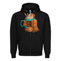 Black Winter Coffee Cup With Scarf Zipper Hoodie - FaDigitalArtStudio