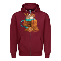 Burgundy Winter Coffee Cup With Scarf Zipper Hoodie - FaDigitalArtStudio