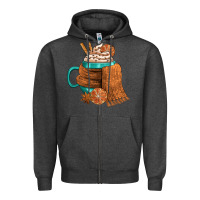 Charcoal Heather Winter Coffee Cup With Scarf Zipper Hoodie - FaDigitalArtStudio