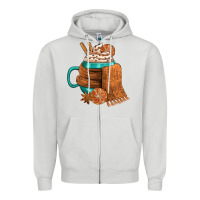 Dove Grey Winter Coffee Cup With Scarf Zipper Hoodie - FaDigitalArtStudio