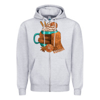 Heather Grey Winter Coffee Cup With Scarf Zipper Hoodie - FaDigitalArtStudio
