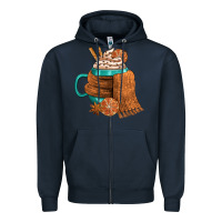 Navy Winter Coffee Cup With Scarf Zipper Hoodie - FaDigitalArtStudio