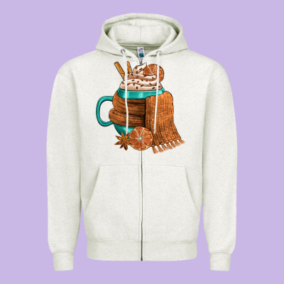 Winter Coffee Cup With Scarf Zipper Hoodie Designed By Fadigitalartstudio