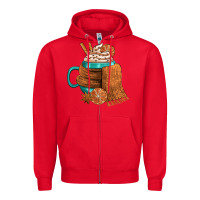 Red Winter Coffee Cup With Scarf Zipper Hoodie - FaDigitalArtStudio