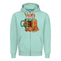 Seafoam Winter Coffee Cup With Scarf Zipper Hoodie - FaDigitalArtStudio