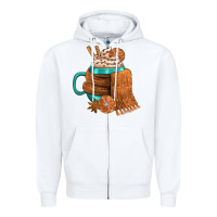 White Winter Coffee Cup With Scarf Zipper Hoodie - FaDigitalArtStudio
