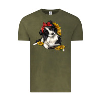 Vintage Olive border collie with bandanna Vintage Tee - texasbilliewilder