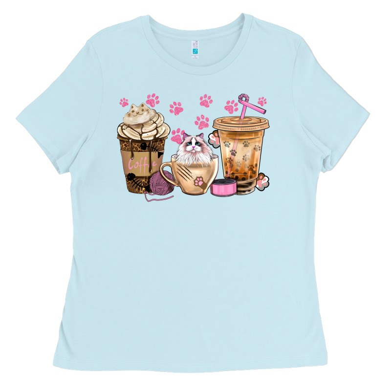 Cat Coffee Cups With Paw Bbs Ladies Tee by BundleAndBundleShop | Teevron