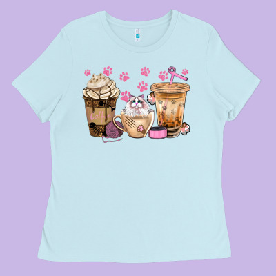 Cat Coffee Cups With Paw Bbs Ladies Tee Designed By Bundleandbundleshop