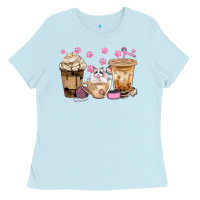 Baby Blue cat coffee cups with paw bbs Ladies Tee - BundleAndBundleShop