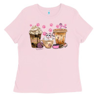 Bubblegum Pink cat coffee cups with paw bbs Ladies Tee - BundleAndBundleShop