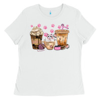 White cat coffee cups with paw bbs Ladies Tee - BundleAndBundleShop