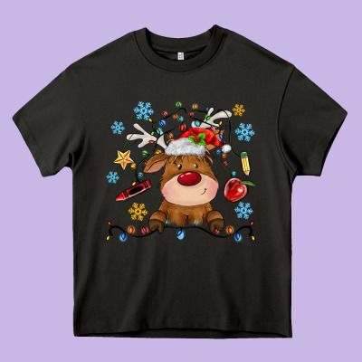 Christmas Deer School Heavy Core Tee Designed By Maliassmallbusiness