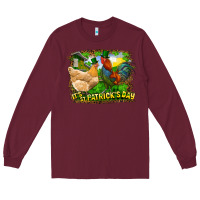 Burgundy It's St. Patrick's Day Rooster And Chicken Long Sleeve Tee - RanaPortraitStore