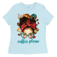 Baby Blue coffee please messy bun with coffee bean bbs Ladies Tee - BundleAndBundleShop